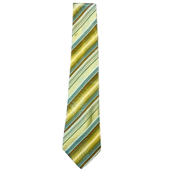KENZO Textured 100% Silk Green Yellow Neck Tie - Picture 5 of 10